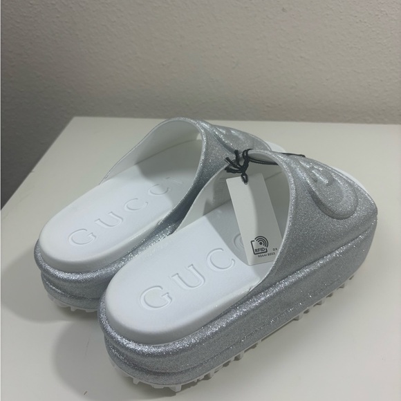 Gucci Interlocking G Glitter Rubber Platform Mules Sandals Slide - Picture 4 of 7